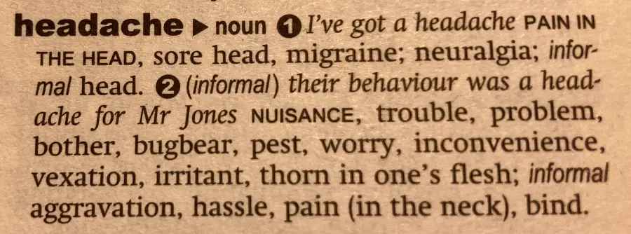 headache formal informal other meanings